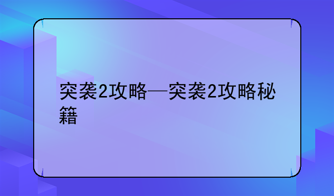 突袭2攻略—突袭2攻略秘籍