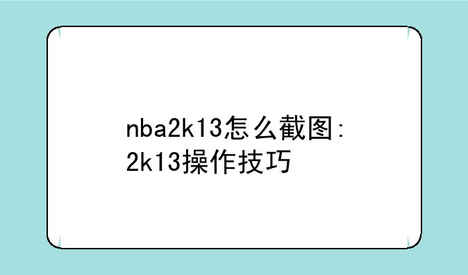 nba2k13怎么截图:2k13操作技巧